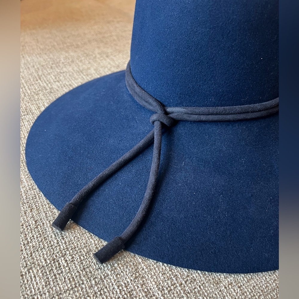 Hermes blue extra wide brim rope hat 100% rabbit hair felt 58CM - Picture 7 of 17